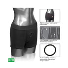 Packer Gear Boxer Harness: Black boxer briefs with front opening and toy-compatible pockets