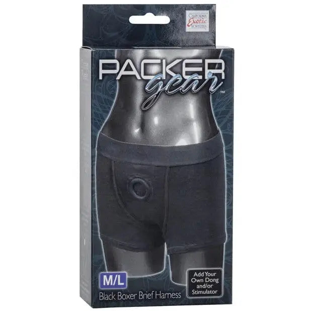 Packer Gear Boxer Brief Harness with Front Opening, retail box labeled Packer Gear