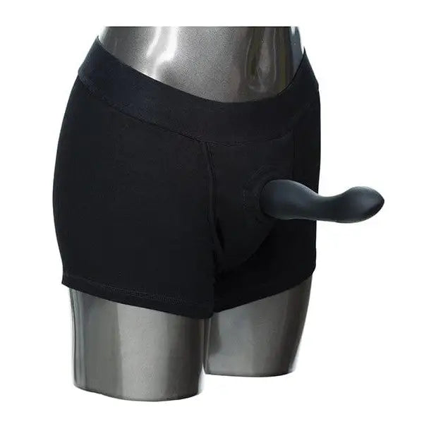 Packer Gear Boxer Brief Harness - Black underwear shorts with attached dildo by CalExotics