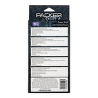 Packer Gear Boxer Brief packaging in black and white with a packing pouch featured