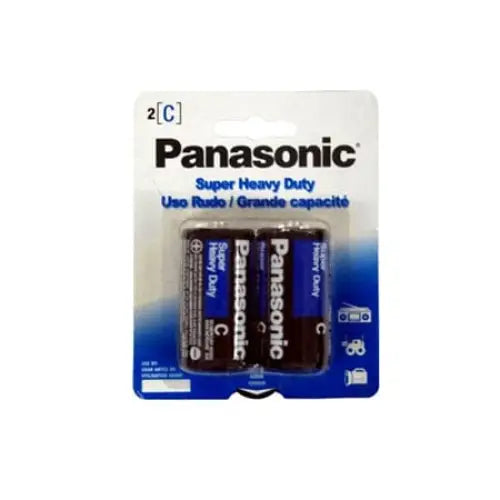 Panasonic C-2 Super Heavy Duty Batteries: Two Panasonic Super Heavy Duty C batteries in packaging