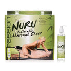 Passion Lubricants Nuru Inflatable Massage Sheet and Gel Kit packaging with massage gel bottle