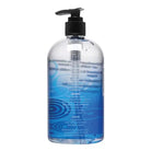 Clear bottle with blue Passion Water Based Lubricant and black pump dispenser