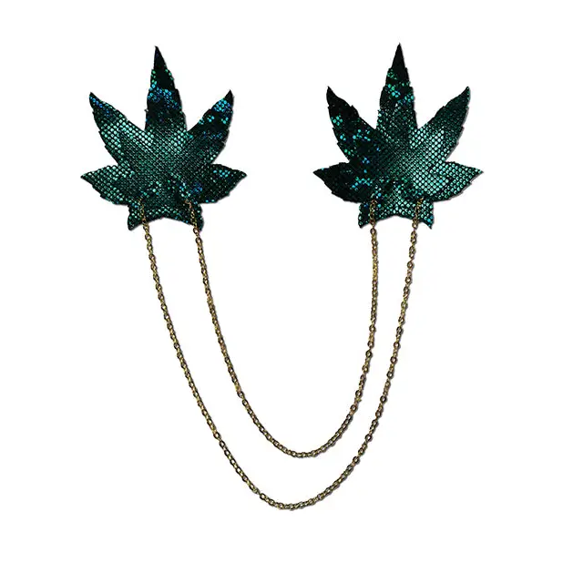 Pastease Chains Disco Weed Leaf - Green O/s - Pasties