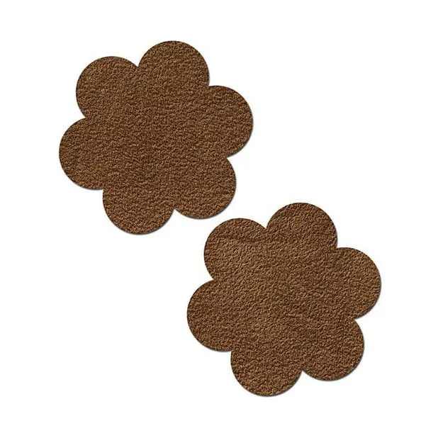 Pastease Daisy: Suede flower nipple pasties, brown, textured, flower-shaped patches