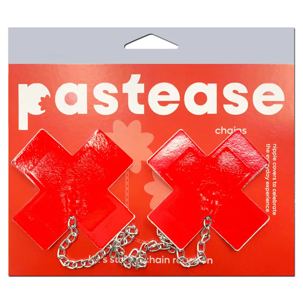 Pastease Faux Latex Red Plus X W/ Chunky Silver Chain - Lingerie & Clothing