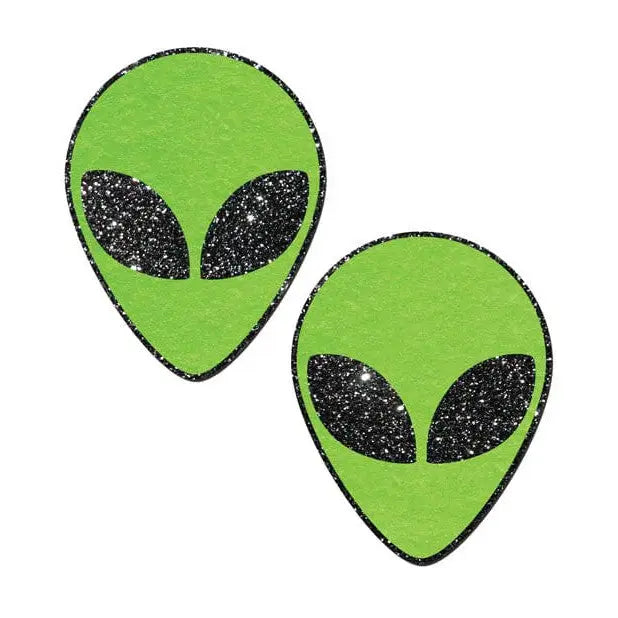 Green Pastease Glitter Alien shapes with glittery black eyes for a unique look