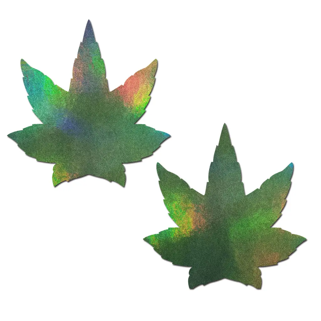 Pastease Indica Pot Leaf Green Holographic Weed - Pasties