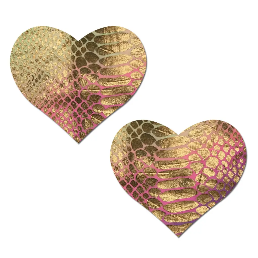 Pastease Love Gold Holographic Snake Print Pastel Tie Dye Heart Nipple Pasties - Lingerie & Clothing