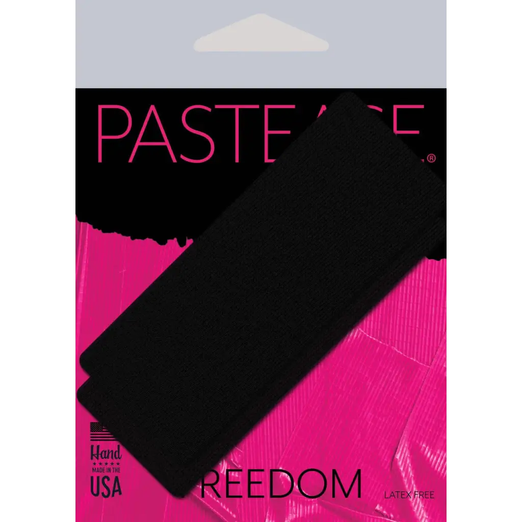 Pink and black packaging for Pastease Matte Black Bar Nipple Pasties, adhesive body accessories