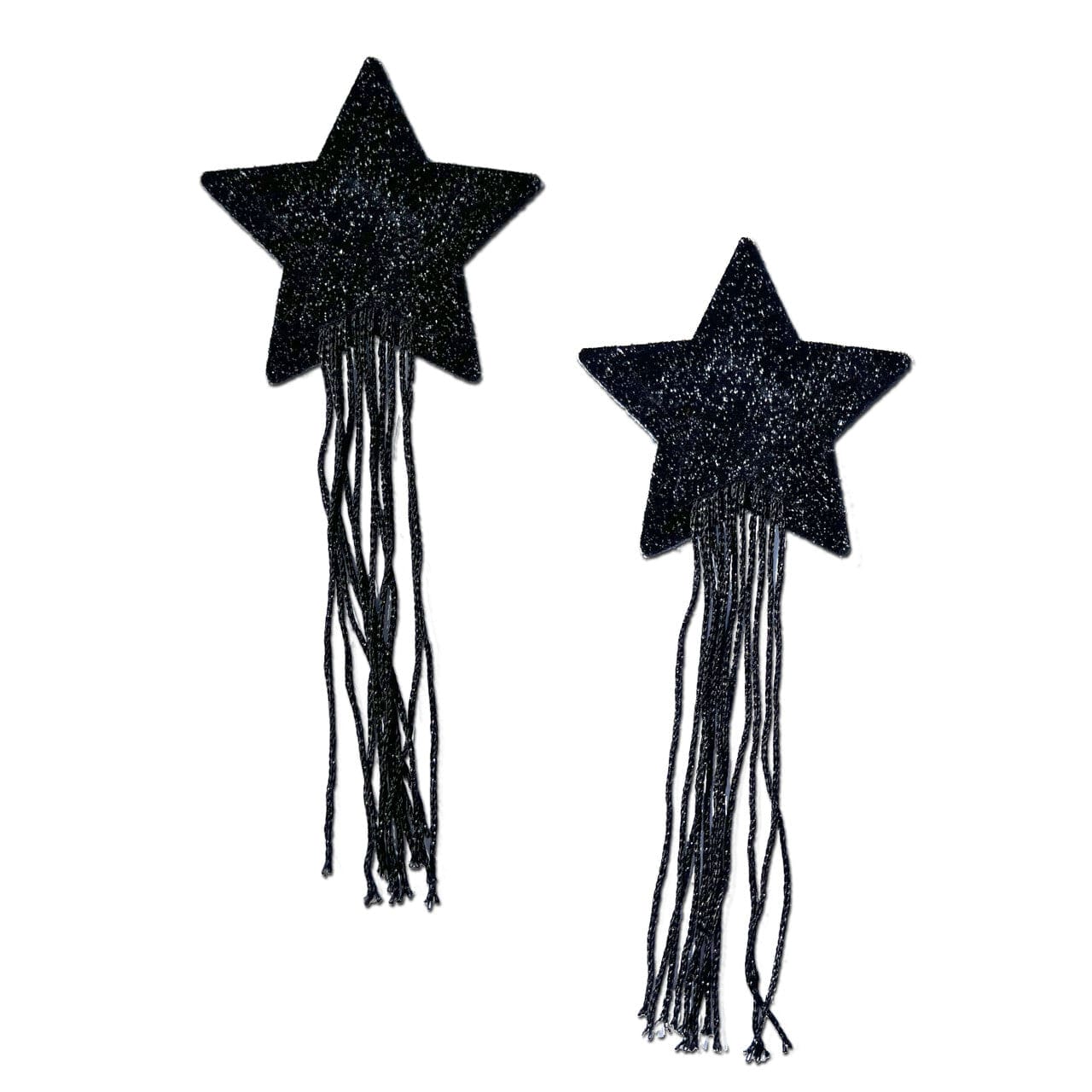 Pastease Pasties Black Pastease Tassel Pasties: Black Sparkle Star with Long Fringe Nipple Pasties at the Haus of Shag