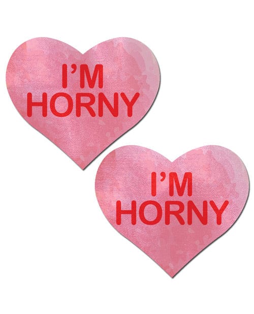 Pastease Pasties Pastease Premium I'm Horny Heart - Pink/red O/s at the Haus of Shag
