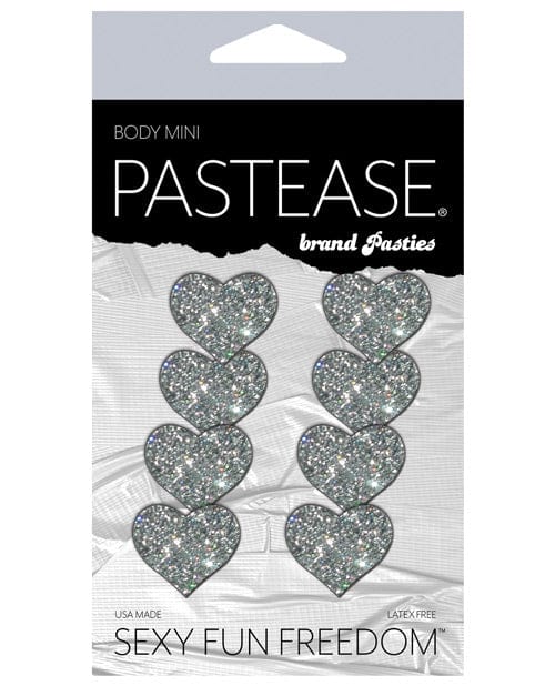 Pastease Pasties Pastease Premium Mini Glitter Hearts - Silver Pack Of 8 at the Haus of Shag