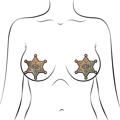Pastease Pasties Pastease Sheriff Star: Glittering Golden Sheriff's Badge Nipple Pasties at the Haus of Shag