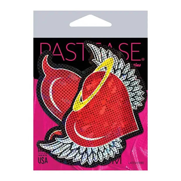 Pastease Pasties Pastease Premium Angel & Devil Glitter Heart - Red O/s at the Haus of Shag