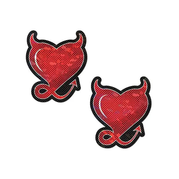 Pastease Pasties Pastease Premium Premium Devil Glitter Hearts W/horns & Tail - Red O/s at the Haus of Shag