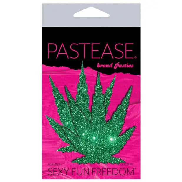 Pastease Pasties Pastease Premium Glitter Marijuana Leaf - Green O/s at the Haus of Shag