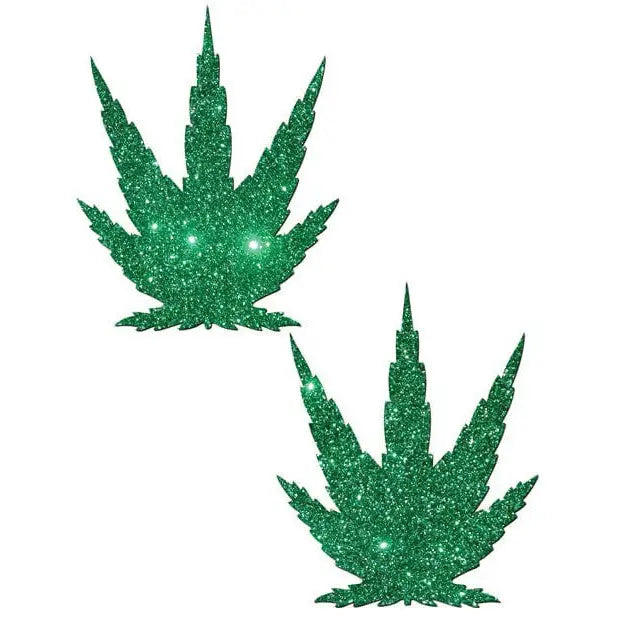 Pastease Pasties Pastease Premium Glitter Marijuana Leaf - Green O/s at the Haus of Shag