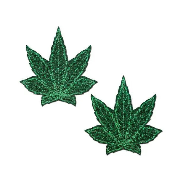 Pastease Pasties Pastease Premium Glitter Marijuana Leafs - Green O/s at the Haus of Shag