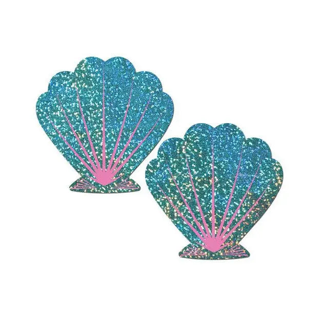 Pastease Pasties Pastease Premium Glitter Shell - Seafoam Green And Pink O/s at the Haus of Shag