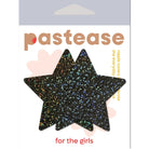 Pastease Premium Glitter Stars: Glittery Black Star-Shaped Nipple Pasties on Packaging