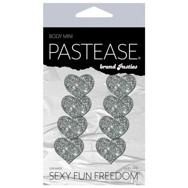 Pastease Pasties Pastease Premium Mini Glitter Hearts - Silver Pack Of 8 at the Haus of Shag