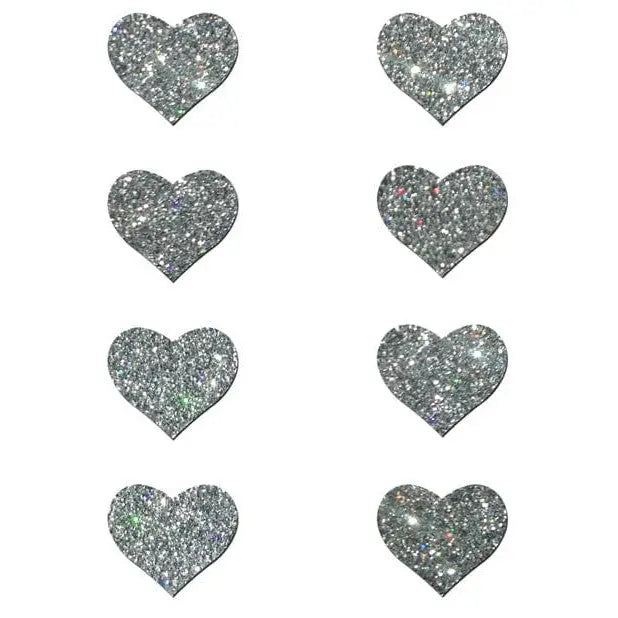 Pastease Pasties Pastease Premium Mini Glitter Hearts - Silver Pack Of 8 at the Haus of Shag