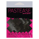 Package of Pastease Premium Petites Liquid Cross black X-shaped nipple pasties