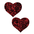 Pastease Red Glitter Heart W/ Black Lace Overlay - Multi Color - Pasties