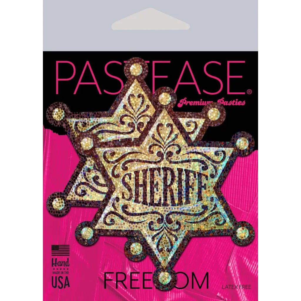 Pastease Pasties Pastease Sheriff Star: Glittering Golden Sheriff's Badge Nipple Pasties at the Haus of Shag