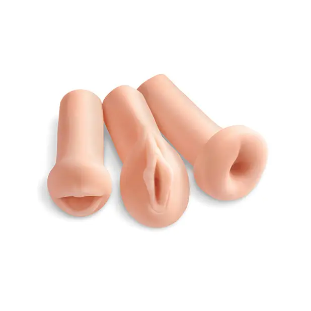 PDX All 3 Holes 3-Piece Stroker Set Beige: realistic silicone human orifice models