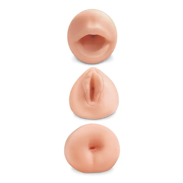 Beige PDX All 3 Holes 3-Piece Stroker Set with lifelike silicone orifices