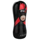 PDX Elite Vibrating Reusable Stroker - Red and Black Bottle of Liquid
