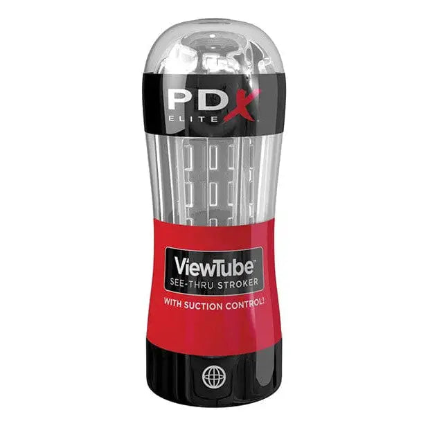 Close-up of a PDX Elite ViewTube black and red deodorant bottle for enhanced grooming