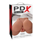 Close up of PDX Plus Perfect Ass Masturbator box featuring a highly detailed, realistic ass