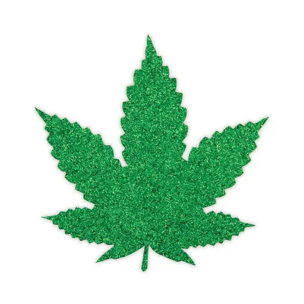 Green glittery marijuana leaf symbol on Peekaboos Mary Jane Pasties - 2 Pairs