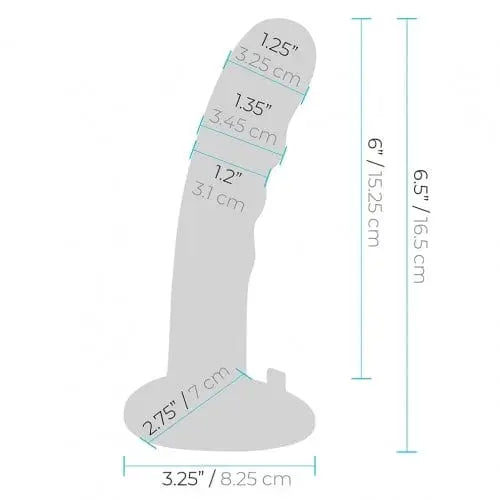 Pegasus 6’ Curved Wave Silicone Peg with labeled measurements and included harness