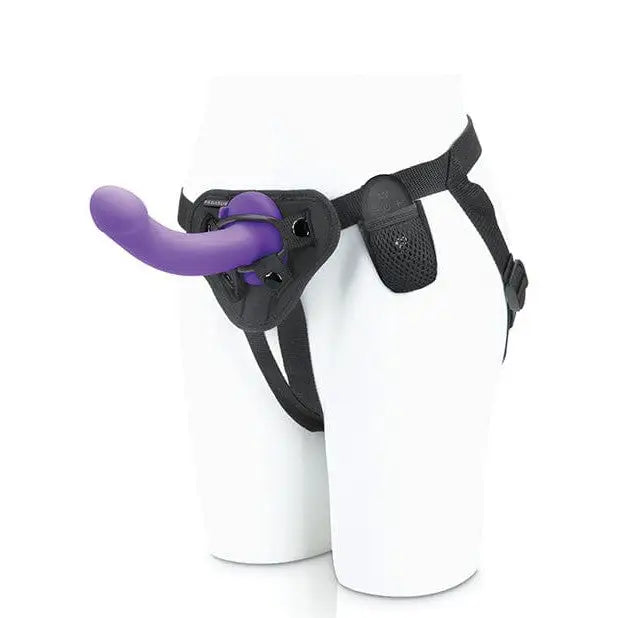 Pegasus rechargeable curved peg with adjustable harness and remote in purple silicone