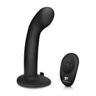 Curved black silicone sex toy with remote: Pegasus 6’ rechargeable P-spot peg & harness