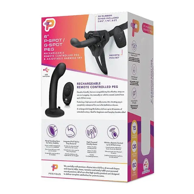 Rechargeable P-spot/G-spot peg with adjustable harness and remote - Pegasus 6