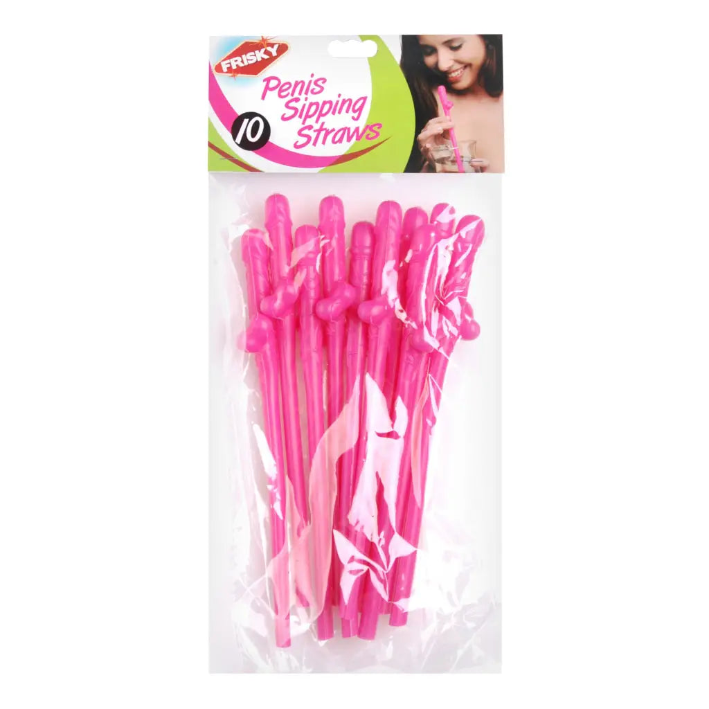 Frisky Novelties Pink Penis Sipping Straws 10 Pack at the Haus of Shag