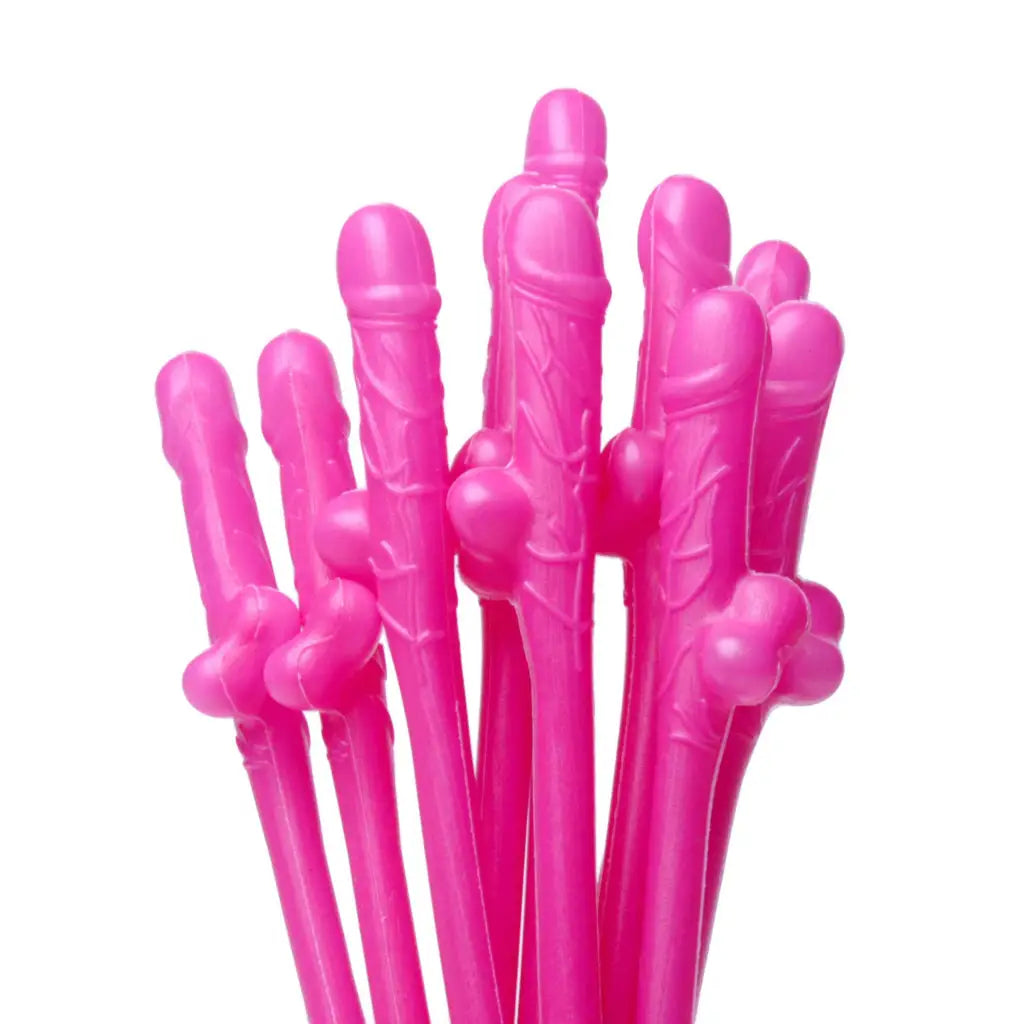 Assorted bright pink penis sipping straws for parties, fun events, and bachelorette celebrations