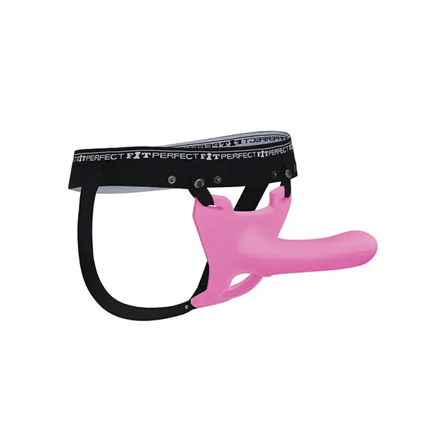 Perfect Fit Zoro Strap On silicone cock with black handle on white background