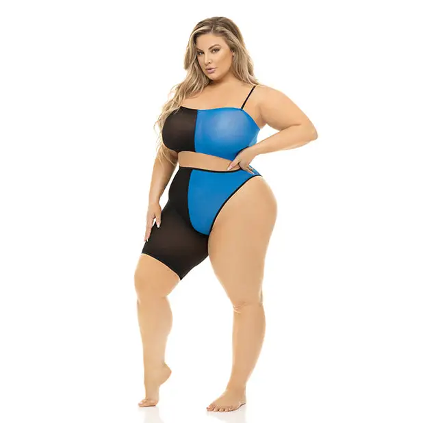 Pink Lipstick Block You Out Bandeau & Bottom - Blue / One Size Fits Most (Queen) - Two Piece Outfit