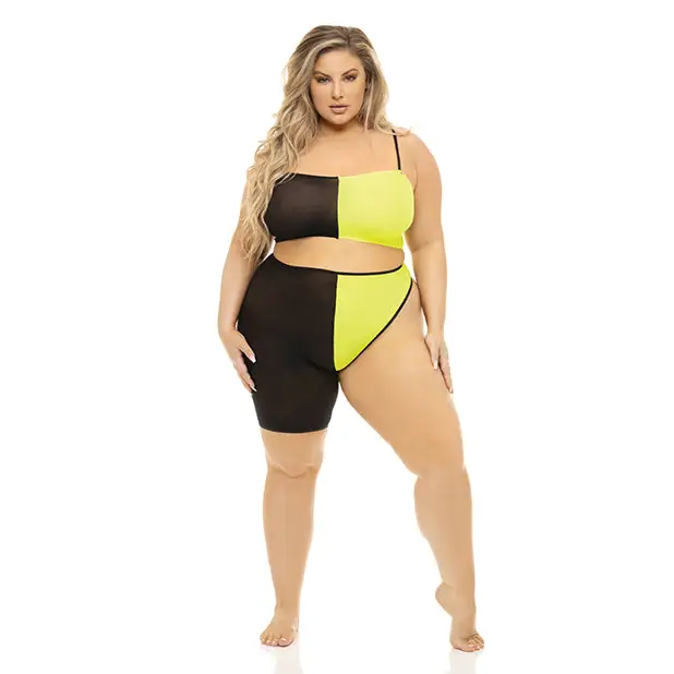 Pink Lipstick Block You Out Bandeau & Bottom - Yellow / One Size Fits Most (Queen) - Two Piece Outfit