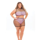 Rene Rofe Lingerie Set One Size Fits Most (Queen) / Pink Pink Lipstick 'Crave You' Fishnet Cami Top & Skirt, Bandeau Top & Panty by Rene Rofe at the Haus of Shag