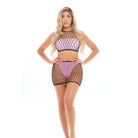 Woman in Pink Lipstick ’Crave You’ Fishnet Cami Top & Skirt, Bandeau Top & Panty by Rene Rofe