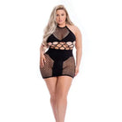 Curvy woman in Black Fishnet Bodycon Mini Dress by Pink Lipstick ’Girl Gone Bad’ Rene Rofe