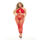 Woman in red bodysuit from Pink Lipstick Gives You Hell Halter Bra, Pantyhose & G-string