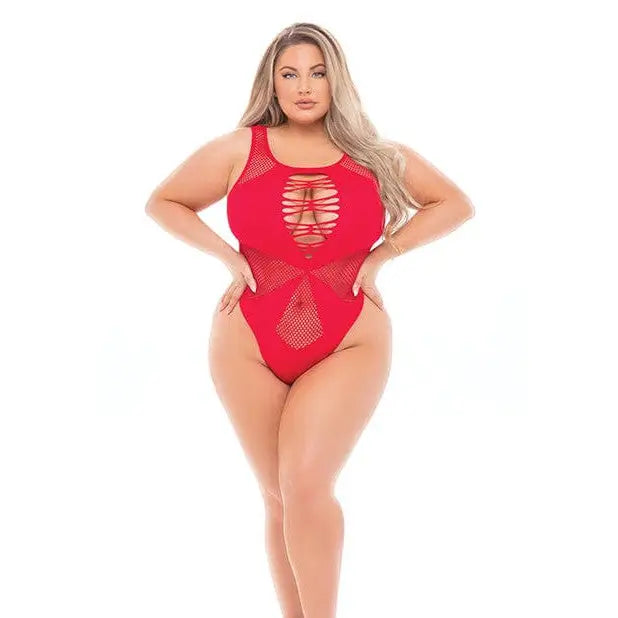 Rene Rofe Bodysuit One Size Fits Most (Queen) / Red Pink Lipstick High Neck Bodysuit by Rene Rofe at the Haus of Shag